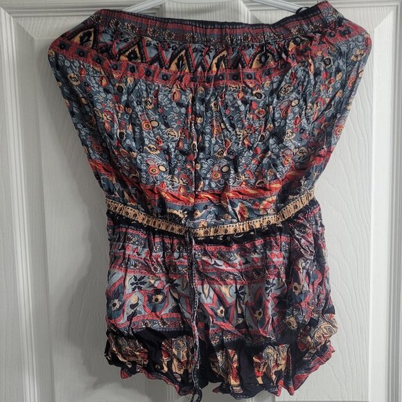 #70 Angie Red Blue Waist Tie with Shorts S - Picture 2 of 4